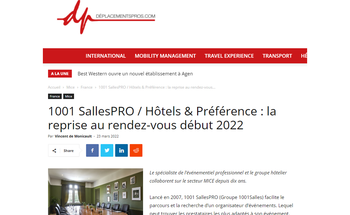 1001 SallesPRO / Hôtels & Préférence : la reprise 