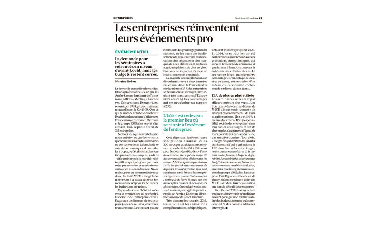  Il parle de nous dans Les Echos- Mai 2025 - Etude MICE 2025