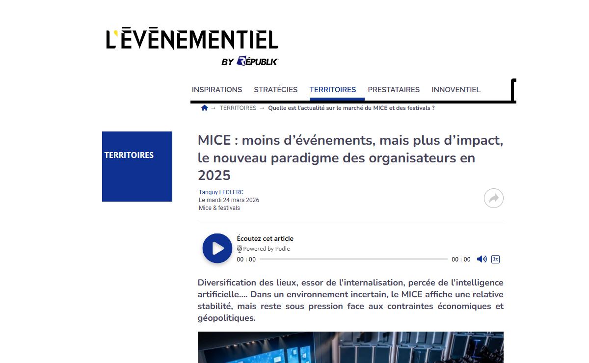 Il parle de nous dans L' Evénementiel, Etude MICE 2026